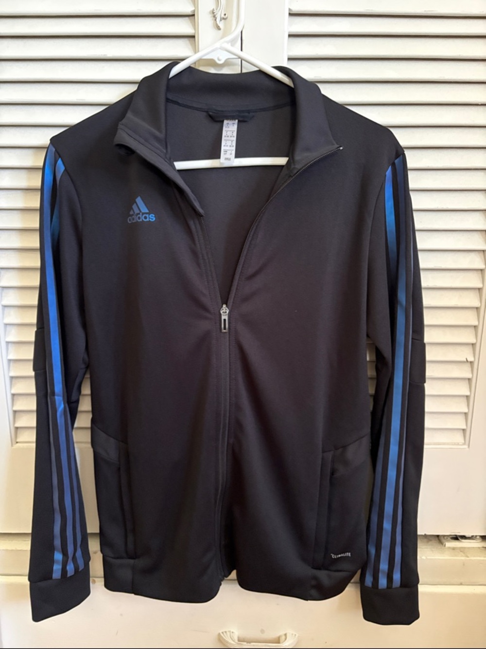 adidas Black Performance Jacket with Blue Sleeve Stripes